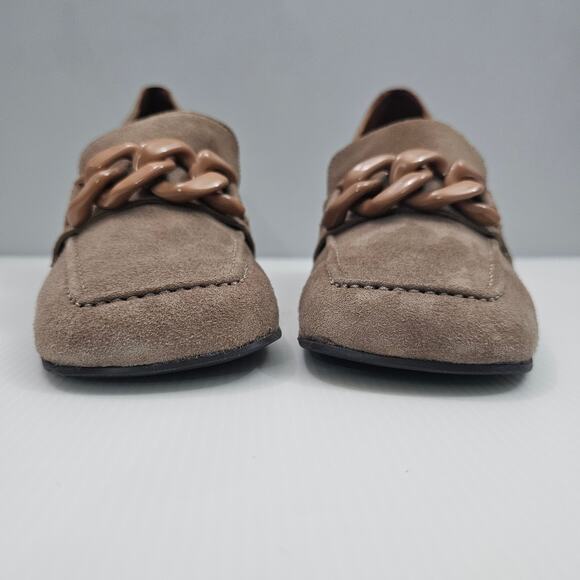 Aquatalia Cathie Chain Loafer Womens 11 Taupe Suede Block Heel Weatherproof - Picture 6 of 15